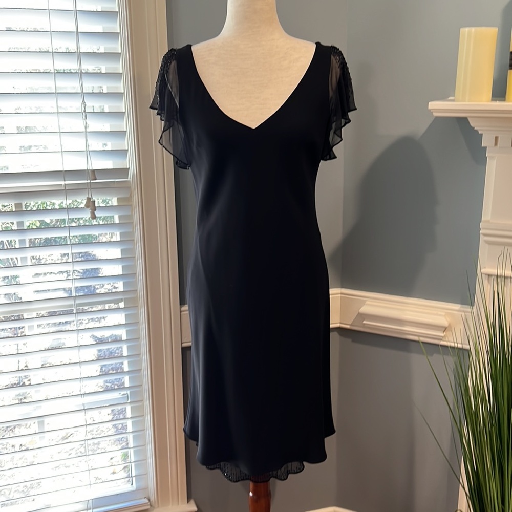Jones New York black fluttersleeve little black dress with sequin detail